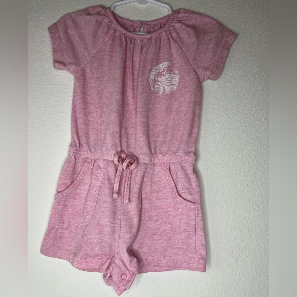 Grayson Mini Tropical Palm Tree Heather Pink Romper Size 2T W/Pockets!